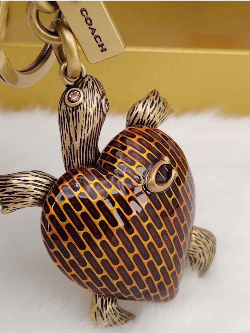 Coach Turtle Bag Charm CEA07 – Brass/Brown Multi